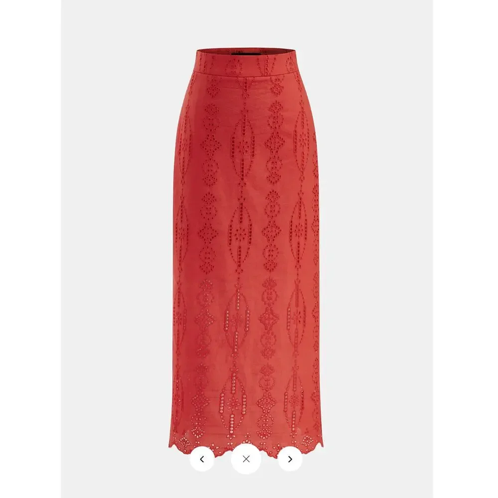 NWT Commense Cotton Eyelet Embroidery Top & Midi Skirt Set Sz M